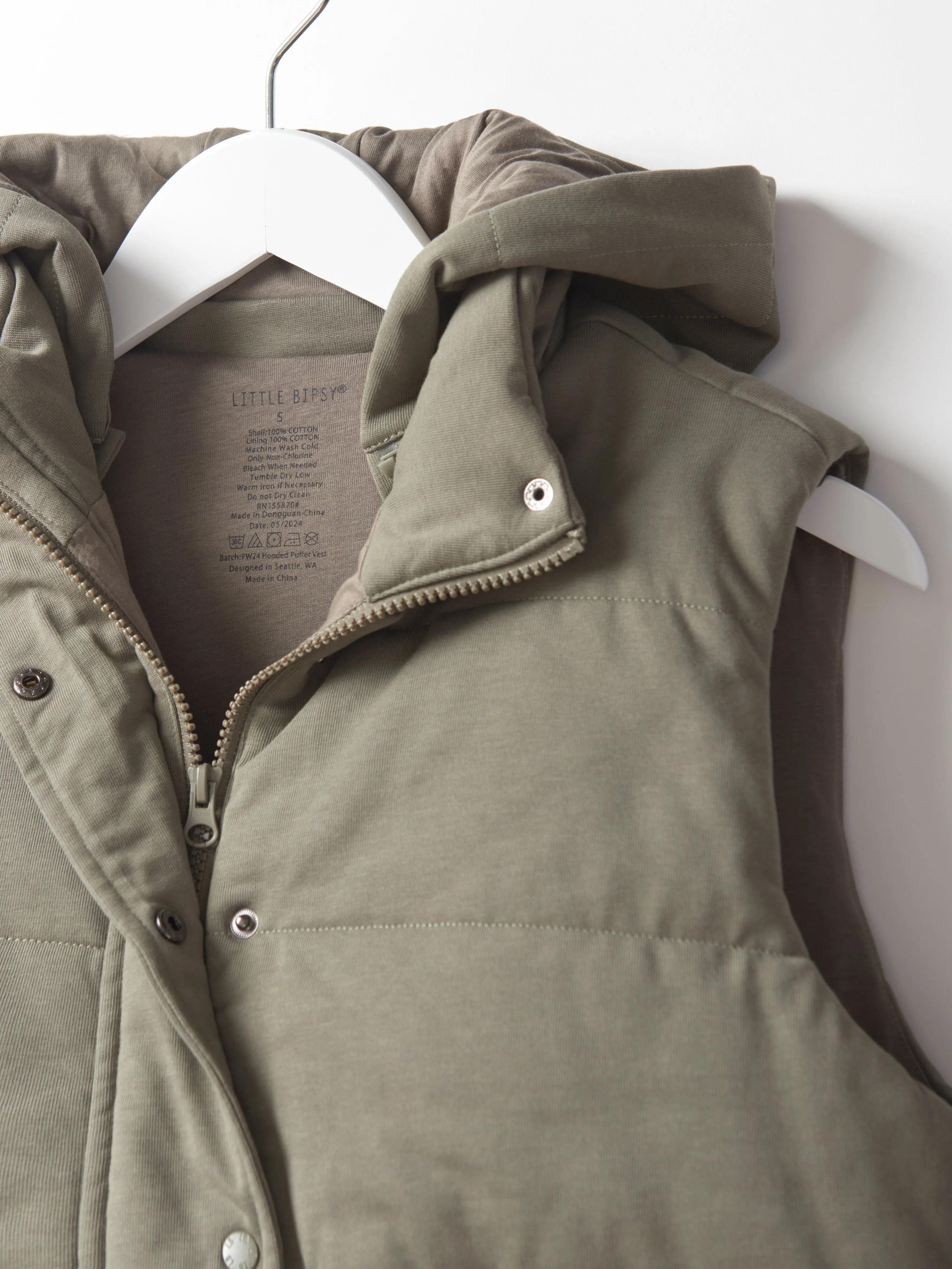 Adult Hooded Puffer Vest - Army Green