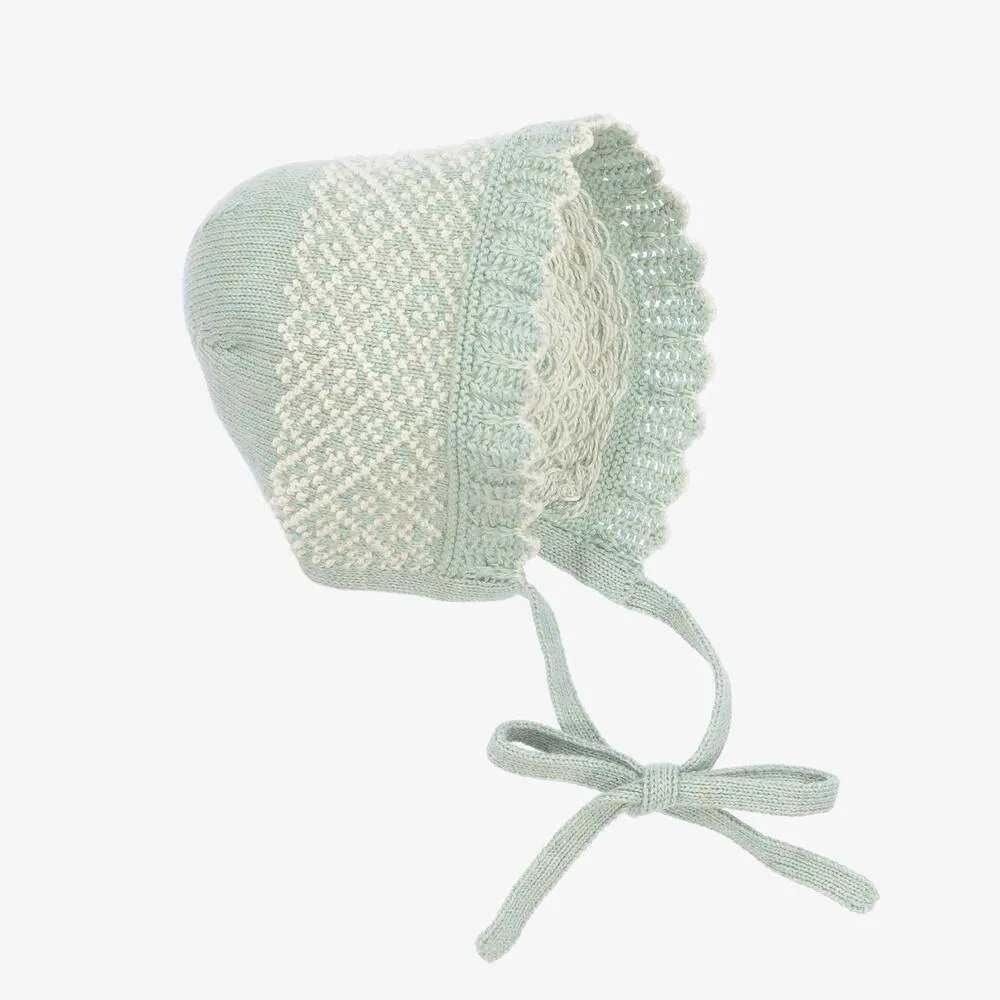 Baby Girls Green Cotton Cashmere Bonnet