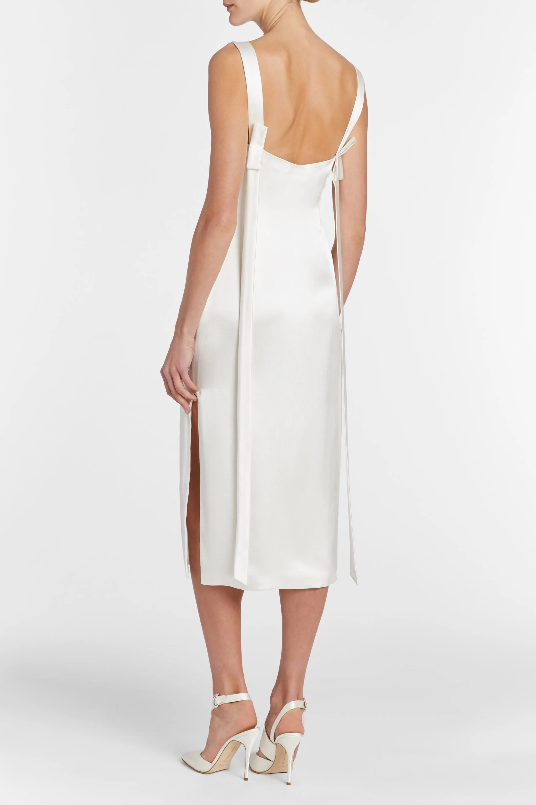 --Bianca White Satin Shift Dress-