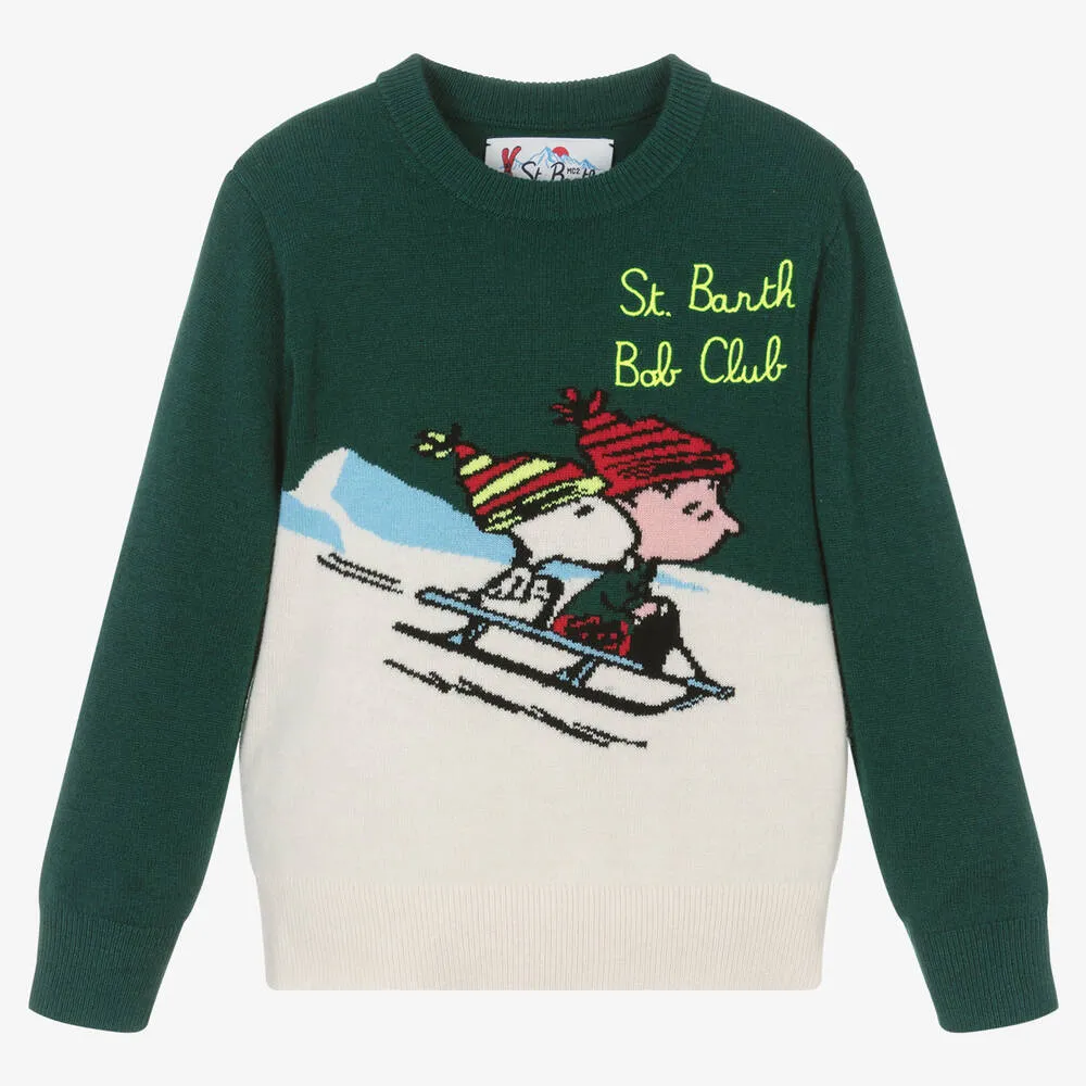 Boys Green Peanuts Wool Jumper