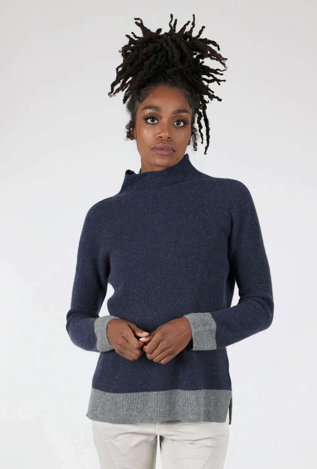 Colorblock Funnel Cashmere, Ink/Gray