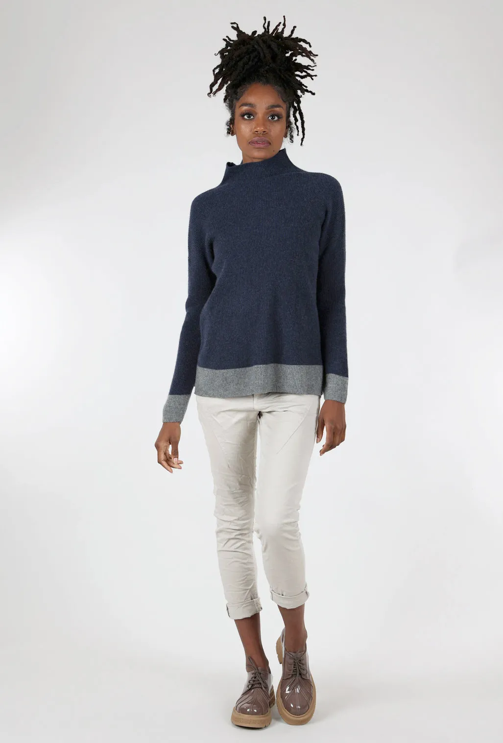 Colorblock Funnel Cashmere, Ink/Gray