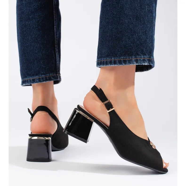 Elegant black suede high-heeled sandals