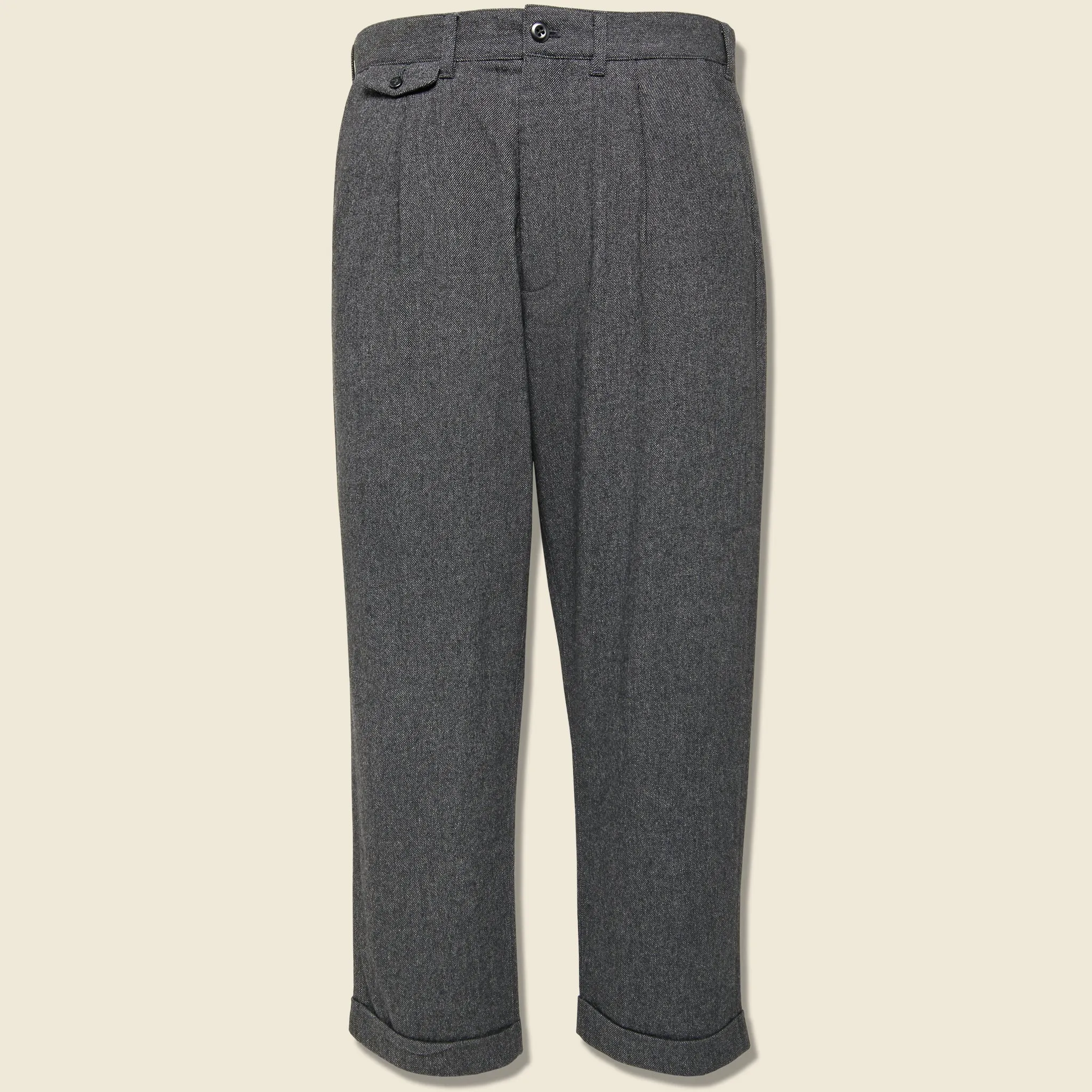 Italian Wool Pleated Pant - Charcoal