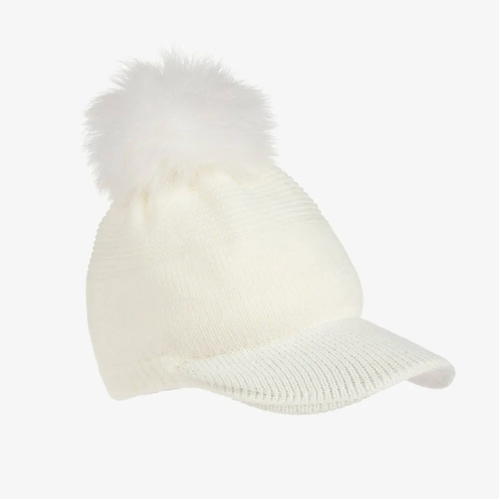 Ivory Wool Pom-Pom Cap