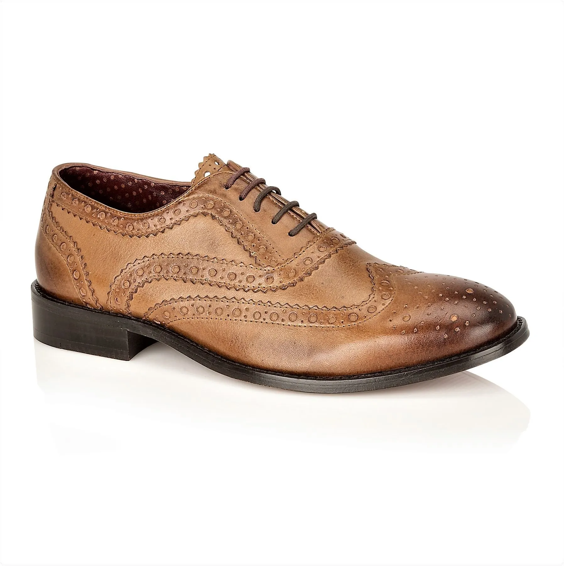 London Brogues Watson Leather Wingtip Formal Shoes Chestnut