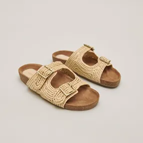 Mules with rope and buckle beige
