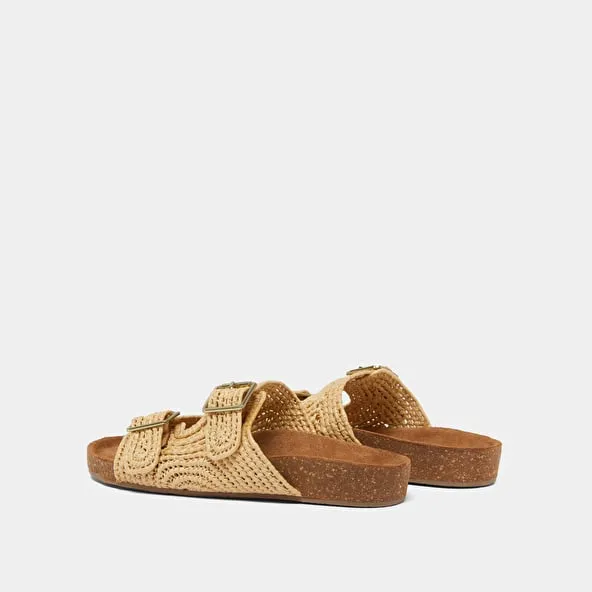 Mules with rope and buckle beige