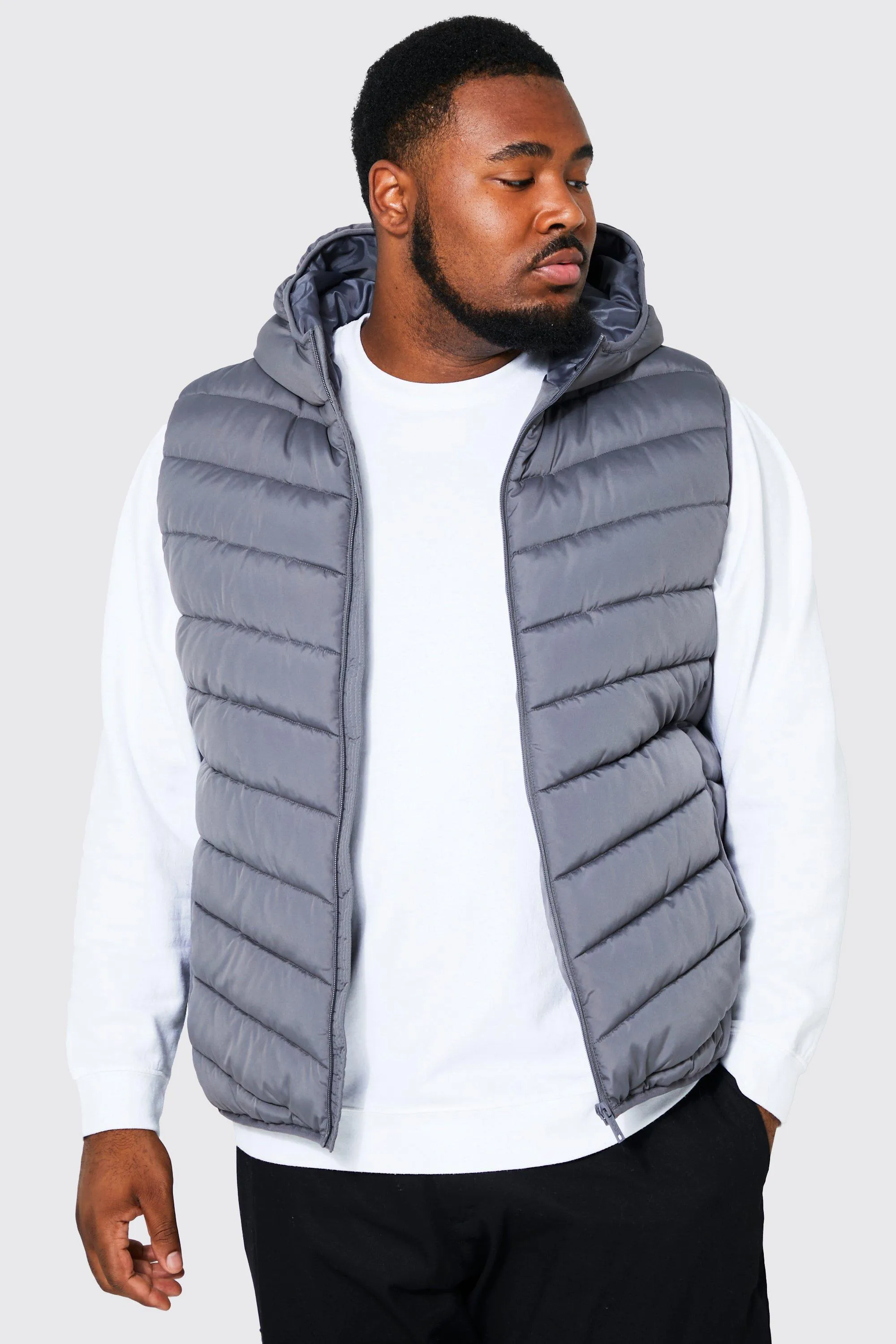 Plus Quilted Zip Through Gilet | boohooMAN UK