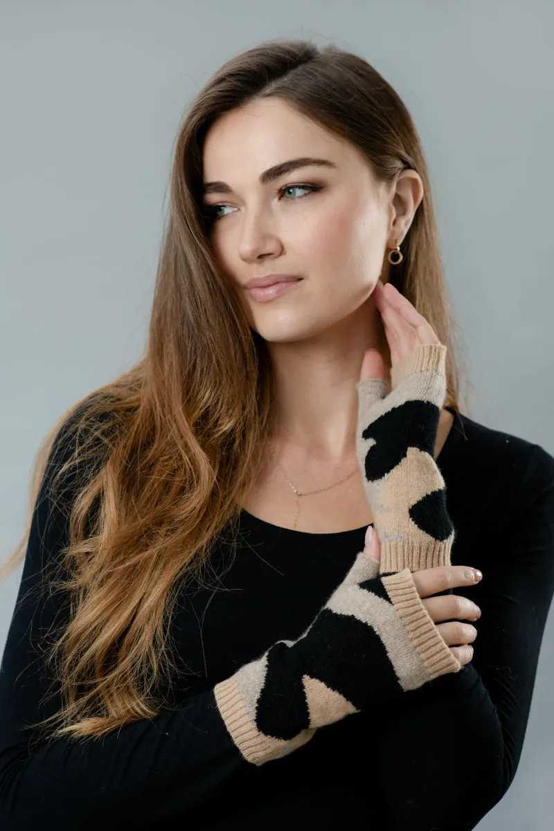 She’s Leopard camo cashmere wristwarmers