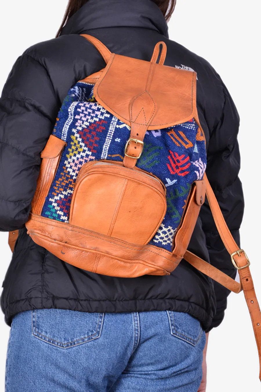 Vintage 1970's Aztec Brown Leather Rucksack - Brick Vintage