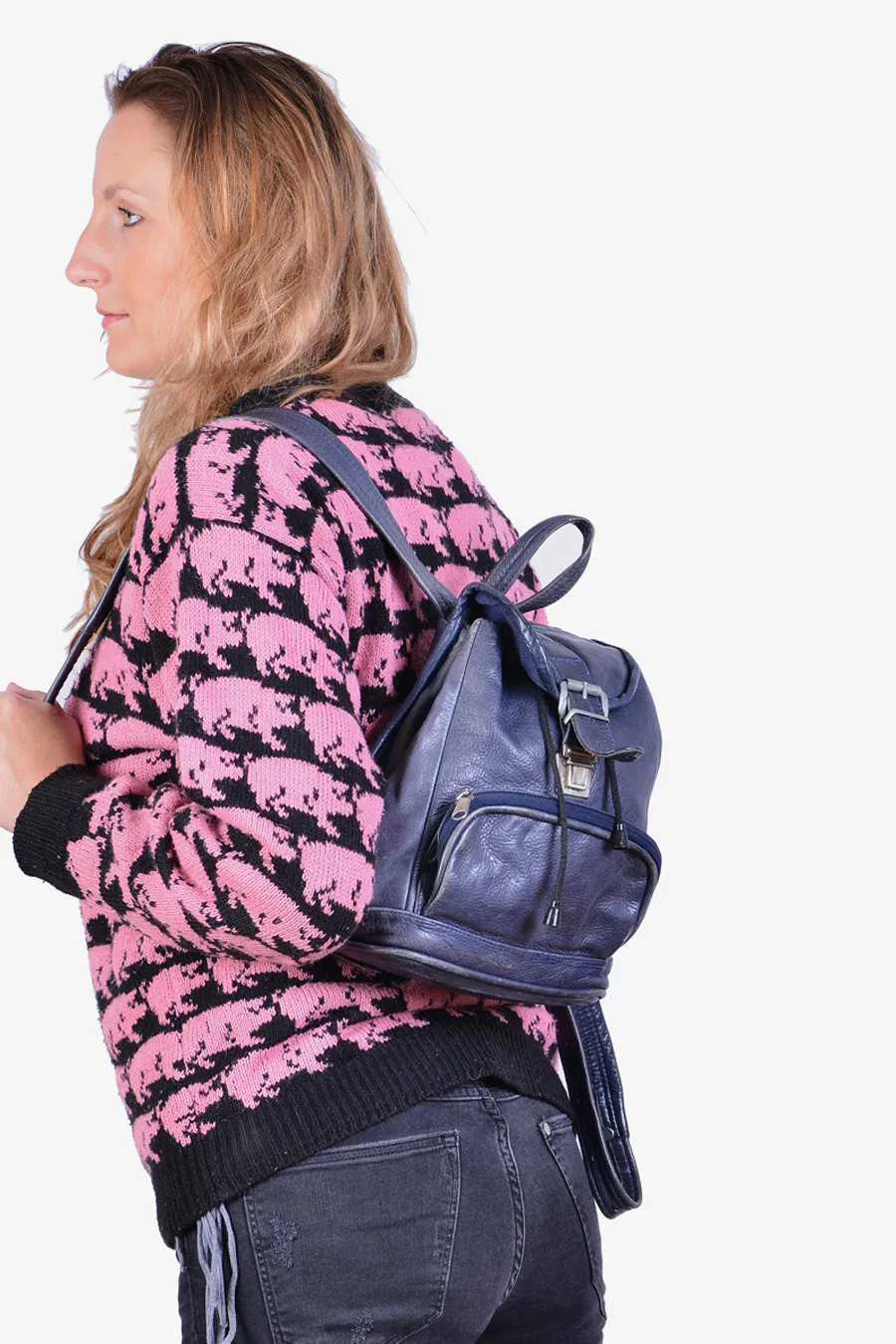 Vintage Blue Leather Rucksack - From Brick Vintage