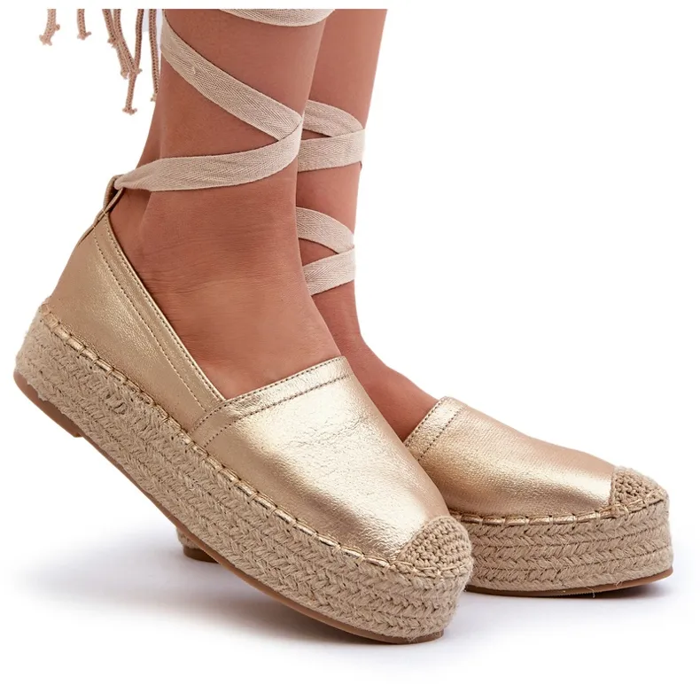 Women's Espadrilles Tied On A Platform With Braided Golden Tailesse
